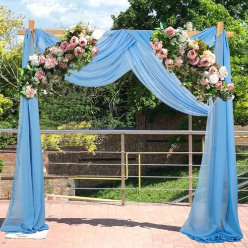 CHHEART 2 Panles Chiffon Drapes 18Ft Light Blue Wedding Arch Decorations Chiffon Ceiling Drapes Sheer Tulle Chiffon Wedding Arch Draping Fabric for Ceremony Reception Swag Decorations