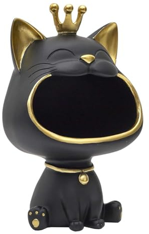 HOME DECO FACTORY - HD0158, Estatua de Gato Negro Vacía Bolsillos Elegante, Objeto Decorativo Práctico para Llaves y Joyas, Diseño Moderno, Materiales Duraderos, Tamaño Único, Negro y Oro