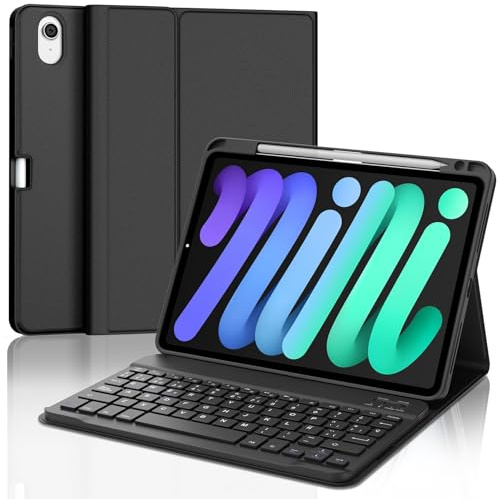 WINCHKING Tangentbordsfodral för iPad Mini 7, tangentbord med fodral för iPad Mini 8,3 tum, avtagbart trådlöst QWERTZ-tangentbord, svart