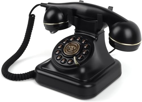 FESTRING Telefono fisso retrò con selezione a pulsante, telefono vintage con volume della suoneria regolabile e funzione di ricomposizione, telefono retrò con filo per casa, ufficio, hotel, nero