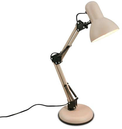 BRILONER - Schreibtischlampe mit Kabelschalter, schwenkbar, E14, max. 25W, Tischlampe, Lampe, Nachttischlampe, Tischleuchte, Deko, Bürolampe, Leselampe Bett, Leselicht, 15,5x53 cm, Beige