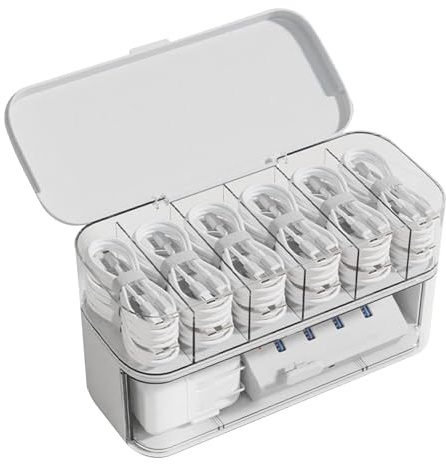 Scatola di organizzatore di cavi - Contenitore di stoccaggio trasparente, custodia per la gestione del filo | Porta del cavo del caricabatterie per mozzo USB, auricolari, disposizione del cavo della s