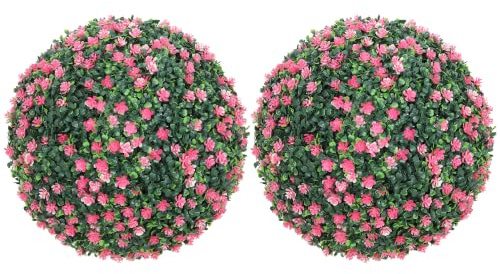 HOMCOM Set of 2 Artificial Topiary Balls with Camellia Flowers 40cm Pink | Faux Boxwood Balls, Hanging Decoration, for Home, Indoor, Outdoor