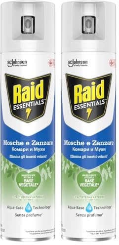 Raid Essentials Mosche e Zanzare, ingrediente attivo vegetale, 1 bombola da 400 ml (Confezione da 2)