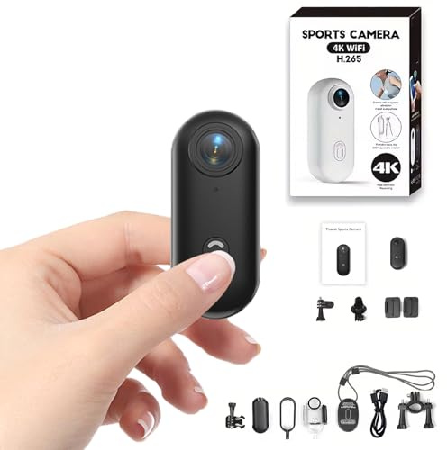 Mini Camera Sport 4K Camera Sport Portable POV 120° Wide-Angle Caméra Sport avec Clip Arrière 360° Format Audio et Vidéo Enregistrement POV Mains Libres Action Cam pour Casque Cyclisme Et Moto (Noir)