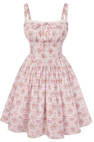 SCARLET DARKNESS Women Summer Dresses Floral Mini Corset Dress Beach Party Sleeveless Spaghetti Strap A-Line Sundress Pink Floral M