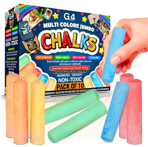 G4GADGET 20 Jumbo Chalks for Kids – Giant Chunky Outdoor Pavement Chalk – Washable Colourful Playground Sidewalk Chalks – Garden Summer Toys for Children Aged 3+