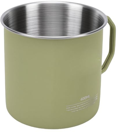 BAOFUYA Campingmugg 304 Rostfritt Stål Resor Kaffekopp 400ml Hopfällbart Handtag Bred Mun Bärbar Vattenmugg för Vandring Backpacking Picknick Husbil