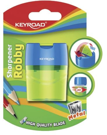 Sacapuntas de Metal con Depósito - Lápices de hasta 11 mm con Cuchilla - Doble Utilidad - Sacapuntas Infantil Color Naranja - Material de Oficina y Papelería - Keyroad