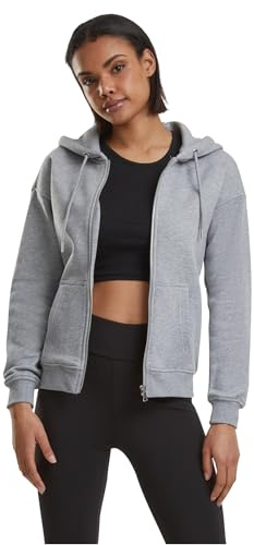 Urban Classics Damjacka Ladies Classic Zip Hoody, dam basic sweatjacka, sweatshirt med huva finns i 5 färgvarianter, storlekar XS – 5XL, GRÅ, L