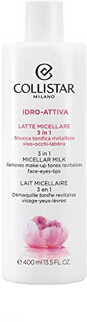Collistar Latte Micellare 3 in 1 strucca tonifica rivitalizza, Latte detergente e struccante per viso, occhi e labbra, Adatto per tutti i tipi di pelle, 400ml