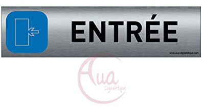 Plaque de porte aluminium brossé imprimé -Dimensions 200 x 50 mm - Double face adhésif au dos - Impression UV directement sur l'aluminium (Pas de contre collage) (Entrée à gauche)