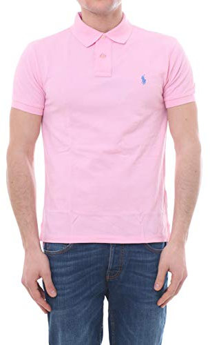 Polo Ralph Lauren MOD. 710795080 Polo piqué Slim Fit Uomo Blu Rosa S