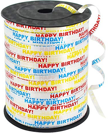500 Yards Happy Birthday Printed Crimped Curling Ribbon Balloon String Roll Gift Wrapping Tape for Party Festival Art Craft Decoration Florist Flower Decoration Supplies