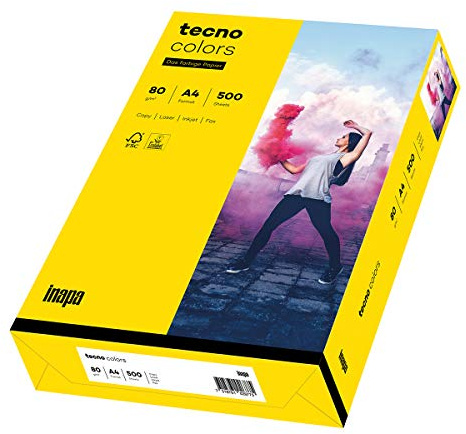 inapa färgat skrivarpapper, färgglatt papper tecno färger: 80 g/m², A4, 500 ark, intensivgul