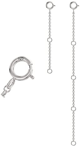 Aeon Sterling Silver Necklace 2 and 3 pc Necklace Extenders. 1,2, & 4 and 2 & 4 inch Extenders | Adjustable 925 Silver Chain Extensions for Necklaces, Bracelets, Anklets