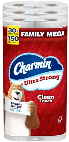 Charmin Toilettenpapier Ultra Strong Clean Touch, 30 Family Mega Rollen = 150 normale Rollen (Verpackung kann variieren)