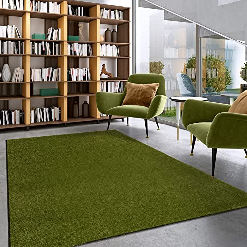 Impression Kurzflor-Wohnzimmerteppich - Schlichte Moderne Teppiche für Schlafzimmer, Büro, Flur, Küche, Kinderzimmer - Grün, 120 x 170 cm