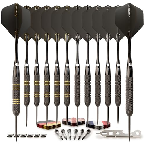 CC-Exquisite Darts Set | Professional 12 X 20/22g Metal Tip Darts | Steel Tip Darts with 24 Flights & 18 Aluminum shafts + Dart Tool, Rubber O-Rings
