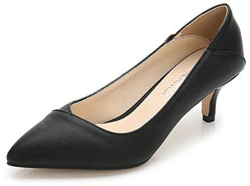 bbruriy - Scarpe con tacco kitten per donna, eleganti, antiscivolo, con punta chiusa, per abito da cerimonia, tacco basso 4,98 cm, in morbida pelle, per ufficio e da sposa