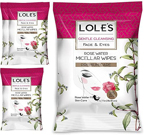 LOLE'S Micellar Face Wipes – Rose Water Face Wipes - Eye Makeup Remover and Facial Cleansing – Simple to Use Make up Remover Pads with Plant-Based Ingredients - Multipack 4x25 Wipes