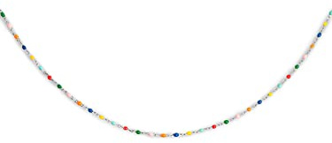 SINGULARU - Collana Dots Colors Enamel Argento. Catena con Sfere Colorate in Argento Sterling 925 con Finitura Placcata Rodio. Lunghezza 35 cm + 5 cm di Estensione. Gioielli da Donna