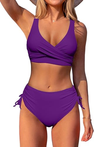 Beachsissi dam crossback baddräkter leopard twist front badkläder dragsko sidobikini set, lila, M