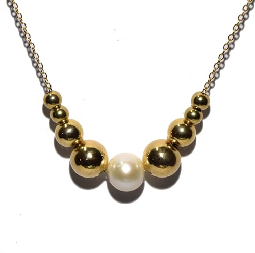 18.5 Add A Bead 14K Yellow Gold Filled Chain w/Semi-Precious 8mm White Pearl Bead and Decending 14k YGF Beads