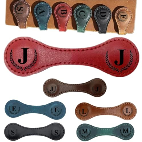 BYLIDRIM Personalized Magnetic Leather Initial Bookmark, 26 Letters Customized Multi-Functional for Women, Teachers, Book Lovers (J, Red)