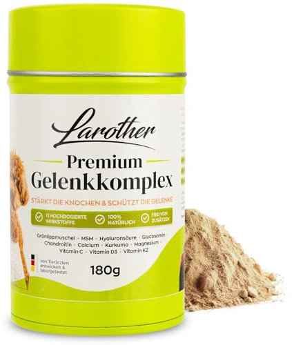 Larother Premium Gelenkpulver – Hochdosiertes Gelenk-Komplex ohne Zusätze für EIN aktiveres Hundeleben – 11 gesunde Wirkstoffe: MSM, Glucosamin & Grünlippmuschel-Pulver Hund statt Gelenktabletten