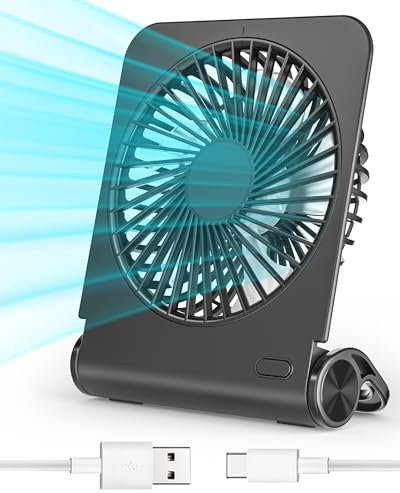 Vankarr Mini Ventilateur Portable avec 4 Vitesses, Rechargeable Ventilateur USB Silencieux, 220° Pliable Vent fort Ultra pour Bureau, Maison, Chambre, Voiture, Camping en Plein, Extérieure, Noir