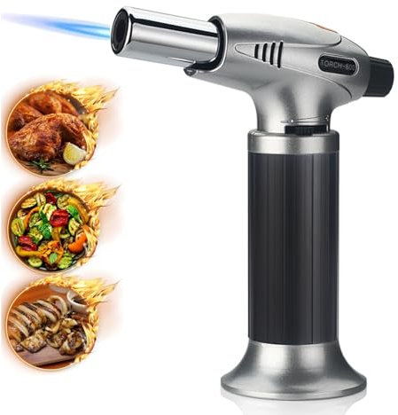 Chalumeau de Cuisine Professionnel Rechargeable Avec Verrou de Sécurité - Ajustable Pour Cuisson, Barbecue, Pâtisseries, Soudure, Camping (Butane Non Inclus)