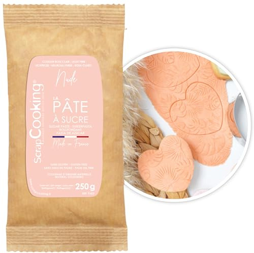 ScrapCooking - Pâte à Sucre Rose Pastel « Nude » 250 g - Colorant d’Origine Naturelle - Sans Gluten, Sans Huile de Palme - Pour Gâteaux, Pâtisseries - Fabriquée en France - 7622