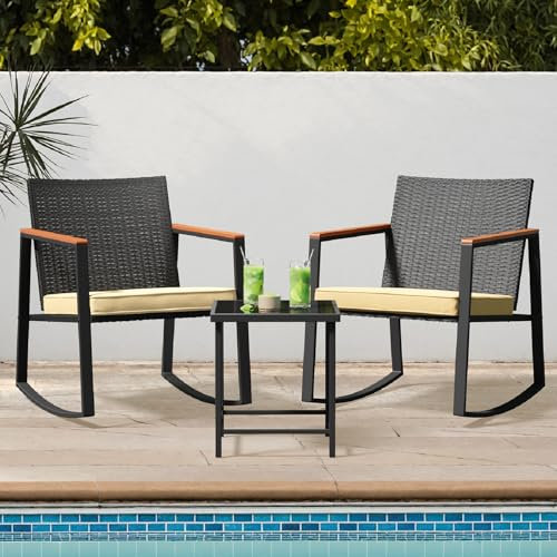 Bealife 3 Stück Rattan-Gartenmöbel Set, 2 Personen-Balkon-Freizeit-Gartenmöbel-Set, Eleganter Handlauf, Verwendung im Freien, für Balkon, Terrasse, Patios (Beige)