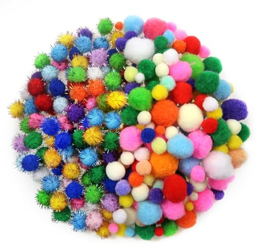 TOAOB 500 Pezzi Pompom Colorati per Lavoretti Glitter Piccoli Pompon Grandi Ponpon Palline Di Feltro 10 mm a 30 mm per Decorazioni Festa Artigianato Cucito Fai Da Te