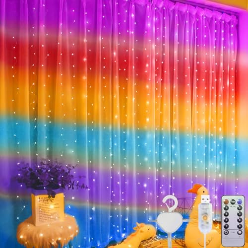 SaiXuan Guirlande Rideau Lumineux, 3m*3m 300 LED Rideau Lumineux USB 8 Modes d'Eclairage Dimmable avec Minuterie et Télécommande, Interieur et Exterieur Deco pour Patio, Fenêtre, Mariage, Noël