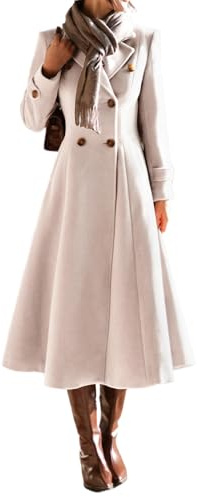 IDEALSANXUN Womens Long Wool Coat Fall Winter Double Breasted Trench Coat Peacoat Jackets, Beige, Large