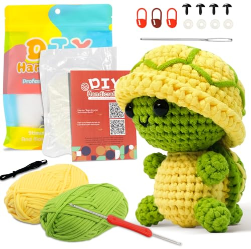 Homelyxe Kit all'uncinetto Tartaruga Per Principianti, Filato Per Lavori All'uncinetto Sugli Animali, Set Uncinetto E Maglia Con Guida Passo Dopo Passo In Video, Lavori All'uncinetto Sugli Animali Per