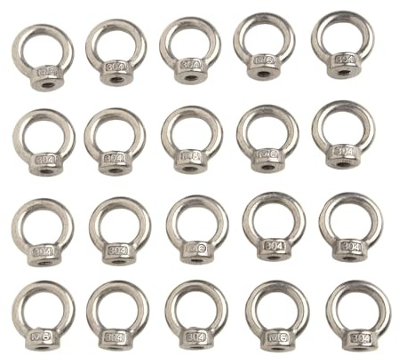 Kivivaka Lot de 20 écrous à œil de levage M6, 304 pour acier inoxydable, filetés hexagonaux pour écrou à anneau, levage industriel, pour charge maximale de 60 kg, argent M6