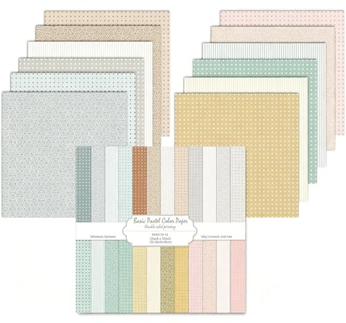 24 ark klippbokspapper, 30,5 cm dubbelsidigt scrapbooking-papper, elegant boho-mönstrat papper, scrapbooking-tillbehör för gör-det-själv-foto, album och scrapbook-dekoration (pastellfärg polka)