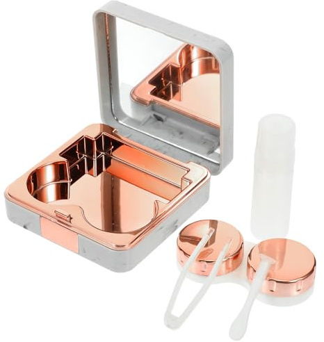 CIMAXIC Portable Contact Lens Case with Mirror and Tools, Easy to Open and Tightly Sealed Abs and Glass Makeup Lens Holder for Outdoors and Home Use, Travel Storage Kit