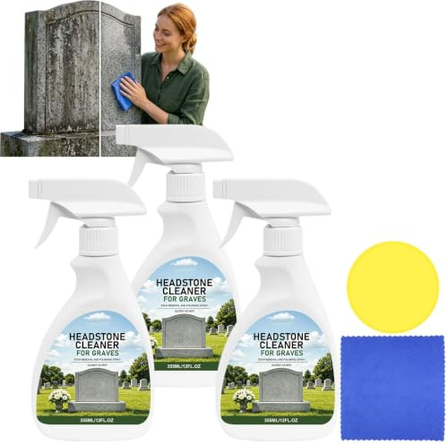 Gravsten- och gravmålningsrengöringsspray för granit- och marmor kyrkogård minnesmärke gravsten och minnesmärkerengöringsspray set med trasa och svamp, stenrengöring och poleringsspray för vård (3