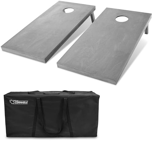GoSports - Set da cornhole di dimensioni regolamentari in legno con finitura grigia, include custodia per il trasporto