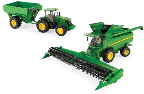 John Deere 1/32 Scale S780 Combine with Grain Head 7290R Tractor Grain Cart Set