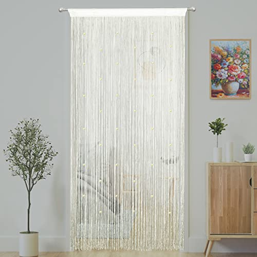 YaoYue Beaded Curtain Door String Curtains for Doorways Tassels Beads Hanging Fringe Hippie Window Hallway Entrance Wall Closet Bedroom Privacy Decor (Ivory, 39 W x 79 L (Pack of 1))