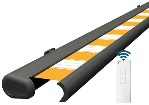 Eclipse Vollkassettenmarkise elektrisch 2,5x2,0 m basaltgraues Gehäuse Markise Balkon Terrassenüberdachung Gelenkarm Polyacryltuch UV-Schutz 50+ Smarthome-fähiger Dooya Motor, Markisentuch:Sonnenfarbe