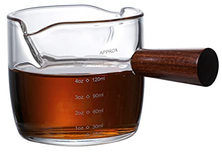 Verre à liqueur Espresso Tasse en verre à lait Tasses à mesurer Double bec Verre Mesureur triple Pichet Tasse à café en verre 5 oz avec manche en bois Verres à liqueur Verre transparent