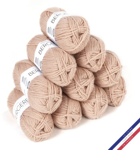 Bergère de France - BARISIENNE 7, Wolle set zum stricken und häkeln (10 x 50 g) - 100% Acryl - 6,5 mm - Weicher dicker runder Faden - Beige (BISQUE)