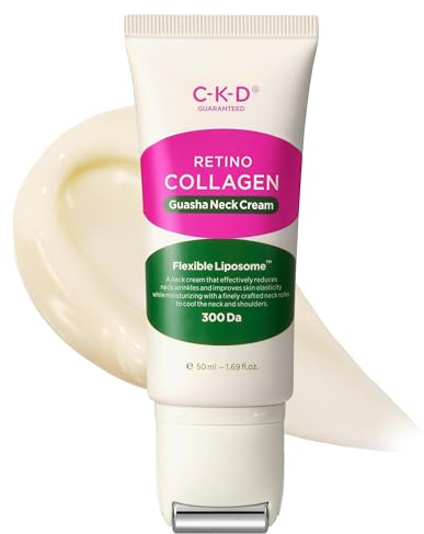 CKD Guasha Neck Cream with Small Molecule Retino Collagen, Anti-Ageing Firming Cream for the Neck to Tighten Saggy Skin, with Steel Roller, 1.69 oz
