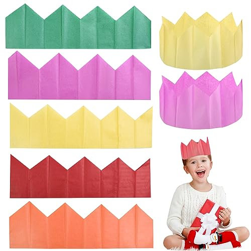 Karjiaja 50Pcs Christmas Cracker Hats Paper Crown Hats Colorful Xmas Cracker Hats Tissue Paper Hats Cracker Party Hats for Kids Xmas Birthdays Weddings Anniversaries, 9x60cm